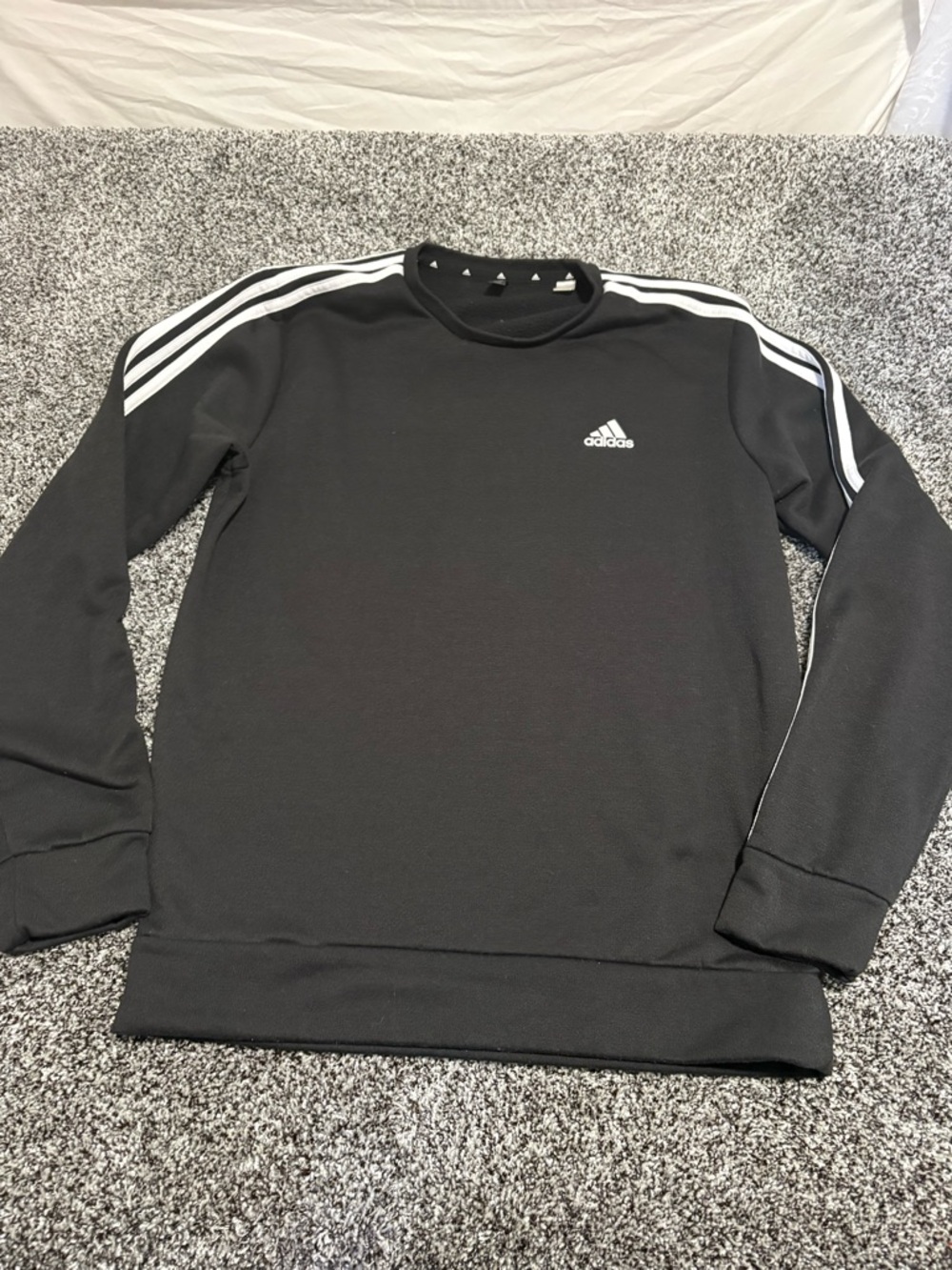 Adidas Men's Black Crewneck Sweatshirt with White Stripes size medium
